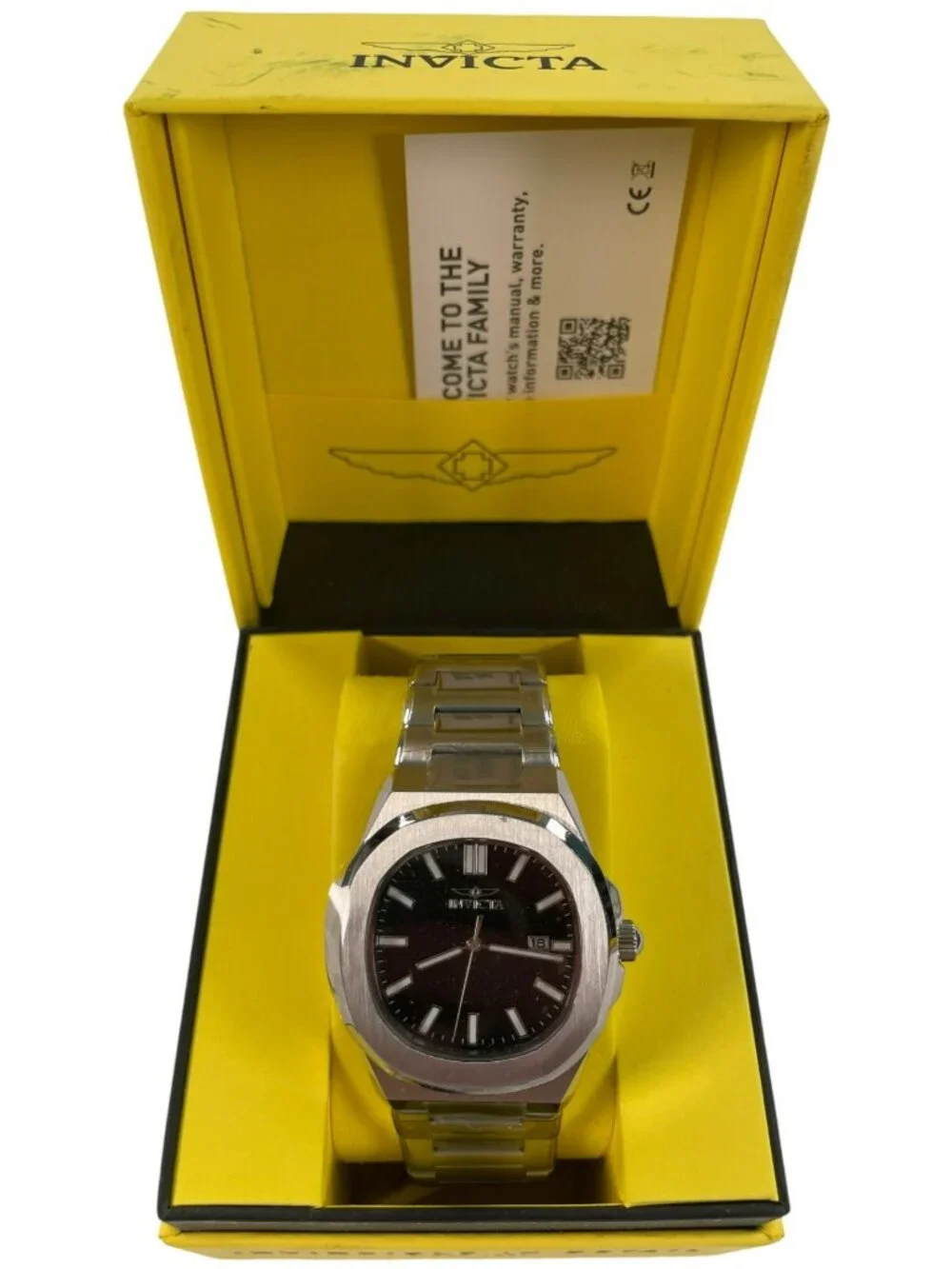 Invicta Mens Stainless Steel Black Dial Watch Model 48319 With Original Box And